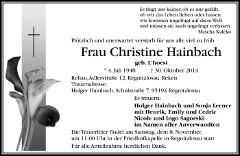 Traueranzeige von Christine Hainbach von Frankenpost