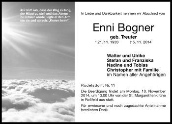 Traueranzeige von Enni Bogner von Neue Presse Coburg