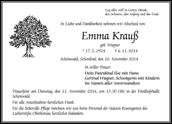 Traueranzeige von Emma Krauß von Frankenpost
