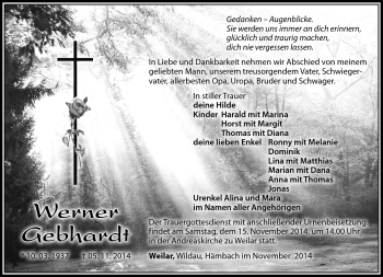 Traueranzeige von Werner Gebhardt von Südthüringer Presse