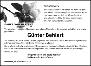Traueranzeige von Günter Behlert von Südthüringer Presse