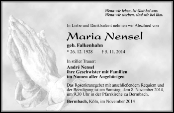 Traueranzeige von Maria Nensel von Südthüringer Presse