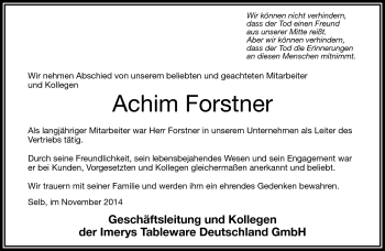 Traueranzeige von Achim Forstner von Frankenpost