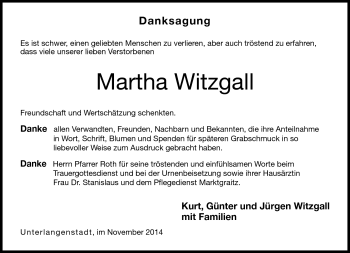 Traueranzeige von Martha Witzgall von Neue Presse Coburg