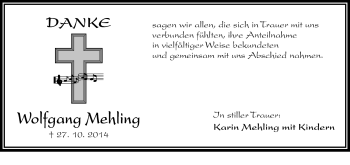 Traueranzeige von Wolfgang Mehling von Frankenpost