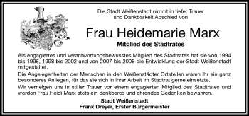 Traueranzeige von Heidemarie Marx von Frankenpost