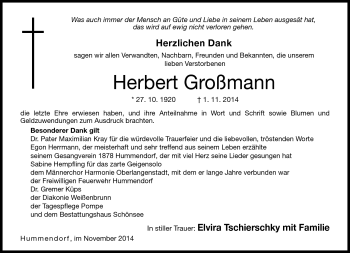 Traueranzeige von Herbert Großmann von Neue Presse Coburg