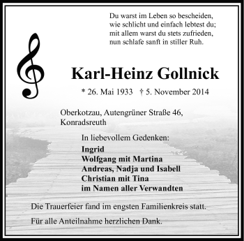 Traueranzeige von Karl-Heinz Gollnick von Frankenpost