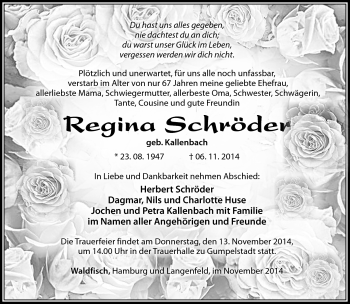 Traueranzeige von Regina Schröder von Südthüringer Presse