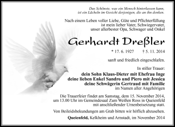 Traueranzeige von Gerhardt Dreßler von Südthüringer Presse