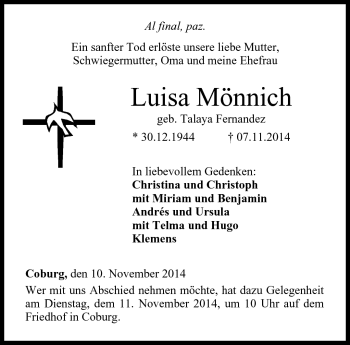 Traueranzeige von Luisa Mönnich von Neue Presse Coburg