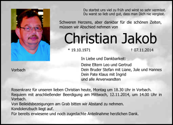Traueranzeige von Chritian Jakob von Neue Presse Coburg