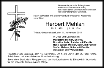 Traueranzeige von Herbert Mehlan von Frankenpost