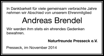 Traueranzeige von Andreas Brendel von Frankenpost