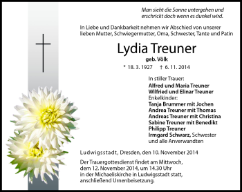 Traueranzeige von Lydia Treuner von Neue Presse Coburg
