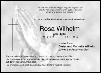 Traueranzeige von Rosa Wilhelm von Neue Presse Coburg