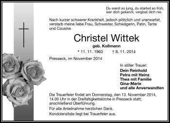 Traueranzeige von Christel Wittek von Frankenpost