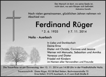 Traueranzeige von Ferdinand Rüger von Frankenpost