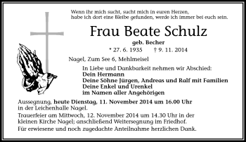 Traueranzeige von Beate Schulz von Frankenpost