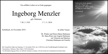 Traueranzeige von Ingeborg Menzler von Frankenpost