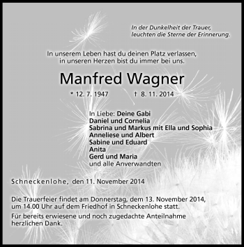 Traueranzeige von Manfred Wagner von Neue Presse Coburg