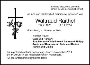 Traueranzeige von Waltraud Raithel von Frankenpost