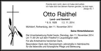 Traueranzeige von Otto Raithel von Frankenpost