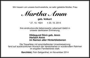Traueranzeige von Martha Amm von Südthüringer Presse
