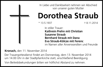 Traueranzeige von Dorothea Straub von Neue Presse Coburg