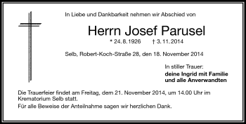 Traueranzeige von Josef Parusel von Frankenpost