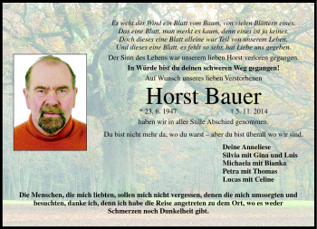 Traueranzeige von Horst Bauer von Neue Presse Coburg