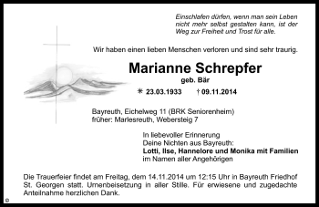 Traueranzeige von Marianne Schrepfer von Frankenpost