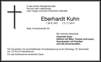 Traueranzeige von Eberhardt Kuhn von Frankenpost