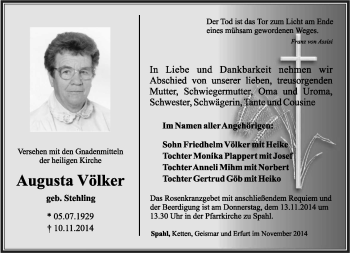 Traueranzeige von Augusta Völker von Südthüringer Presse
