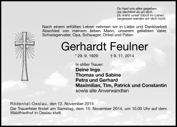 Traueranzeige von Gerhardt Feulner von Neue Presse Coburg
