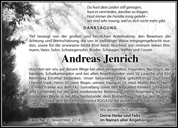 Traueranzeige von Andreas Jenrich von Südthüringer Presse
