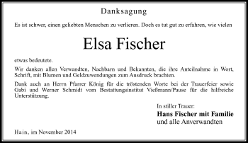 Traueranzeige von Elsa Fischer von Neue Presse Coburg
