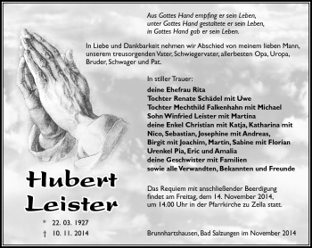Traueranzeige von Herbert Leister von Südthüringer Presse