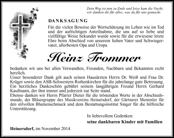 Traueranzeige von Heinz Trommer von Südthüringer Presse