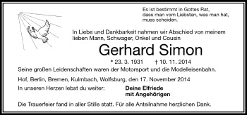 Traueranzeige von Gerhard Simon von Frankenpost