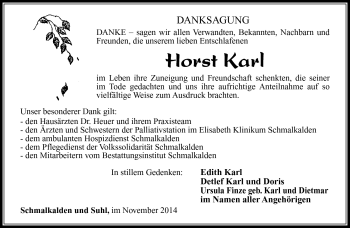 Traueranzeige von Horst Karl von Südthüringer Presse