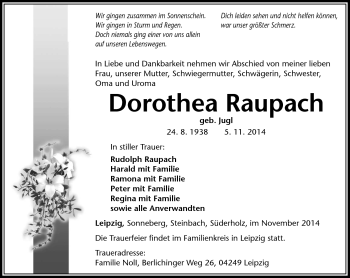 Traueranzeige von Dorothea Raupach von Südthüringer Presse