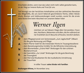 Traueranzeige von Werner Ilgen von Südthüringer Presse