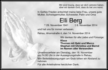 Traueranzeige von Elli Berg von Frankenpost