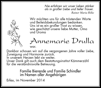 Traueranzeige von Annemarie Drulla von Südthüringer Presse