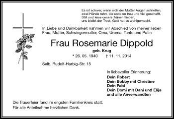 Traueranzeige von Rosemarie Dippold von Frankenpost