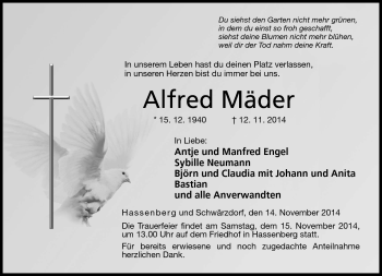 Traueranzeige von Alfred Mäder von Neue Presse Coburg