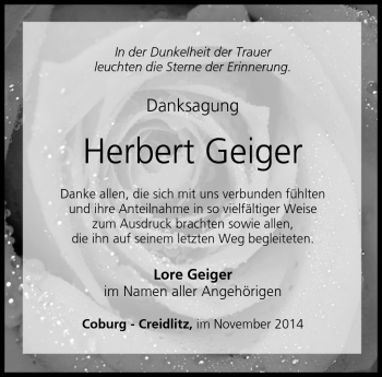 Traueranzeige von Herbert Geiger von Neue Presse Coburg