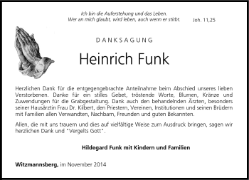 Traueranzeige von Heinrich Funk von Neue Presse Coburg