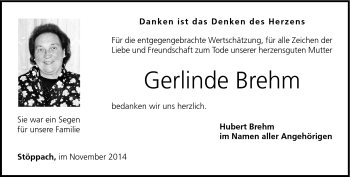 Traueranzeige von Gerlinde Brehm von Neue Presse Coburg